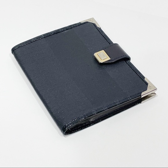 Fendi vintage navy blue pequin stripe canvas crocodile leather trim card wallet - Picture 3 of 12